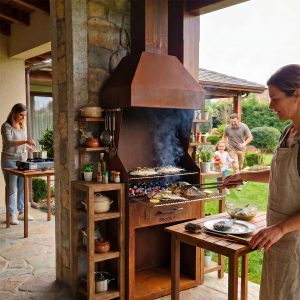 Grelhador Aço Corten ARON móvel com chaminé