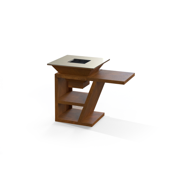 Grelhador Aço Corten UXOR MÓVEL com Bancada, Lenheiro